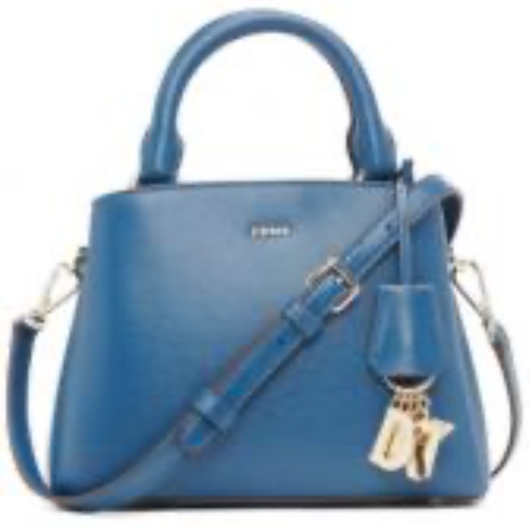 Dkny Handbags - Dkny PAIGE Blue Genuine Leather Small Mini Top Handle Satchel with Handbag Charm